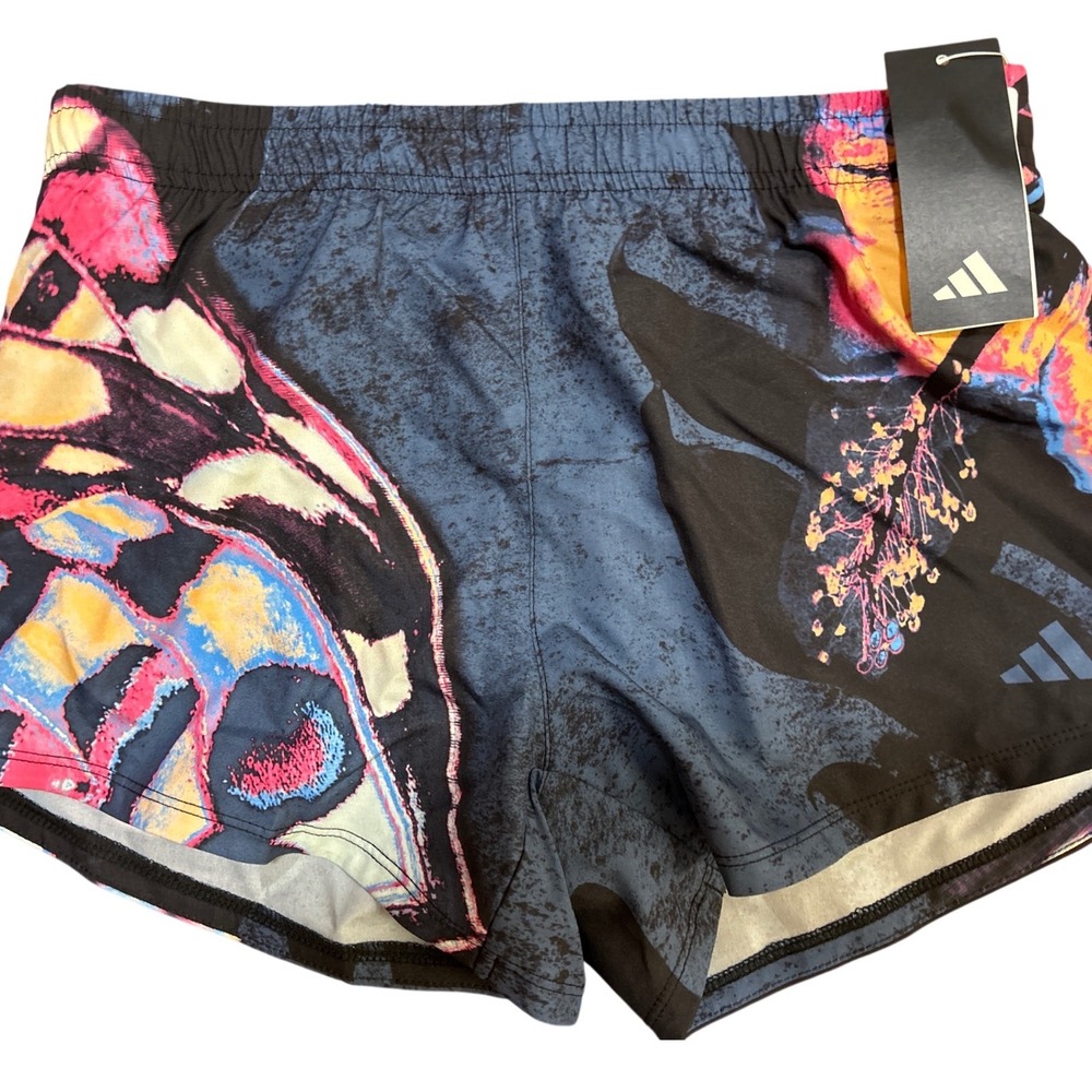 Adidas Girls XL 16 Running Shorts Butterfly Floral Black Multi AH4427 NWT